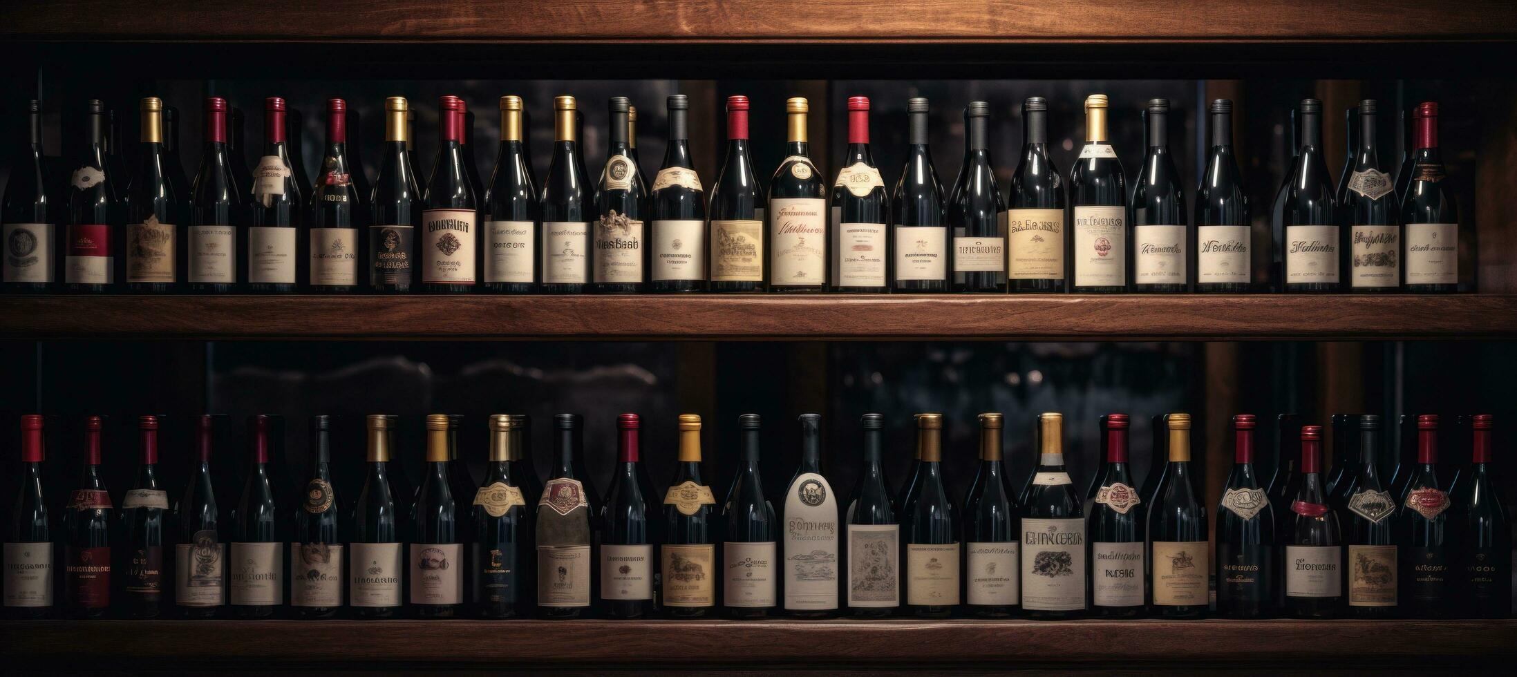 AI generated vintage red wine bottles in a rack photo