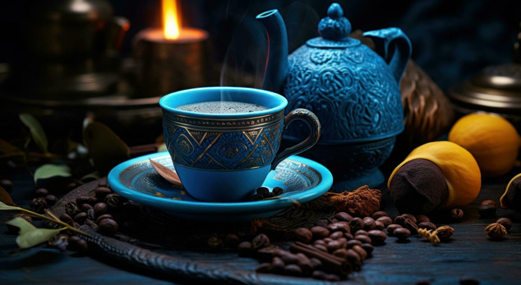 AI generated turkish coffee a warm drink surrounded by spices photo