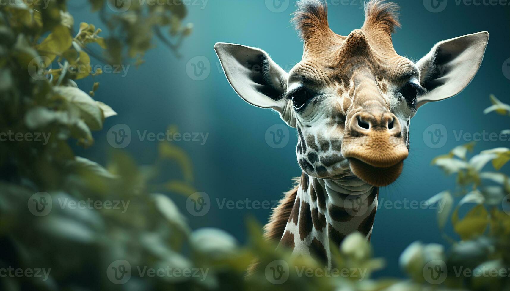 AI generated Cute giraffe looking at camera in African wilderness generated by AI photo