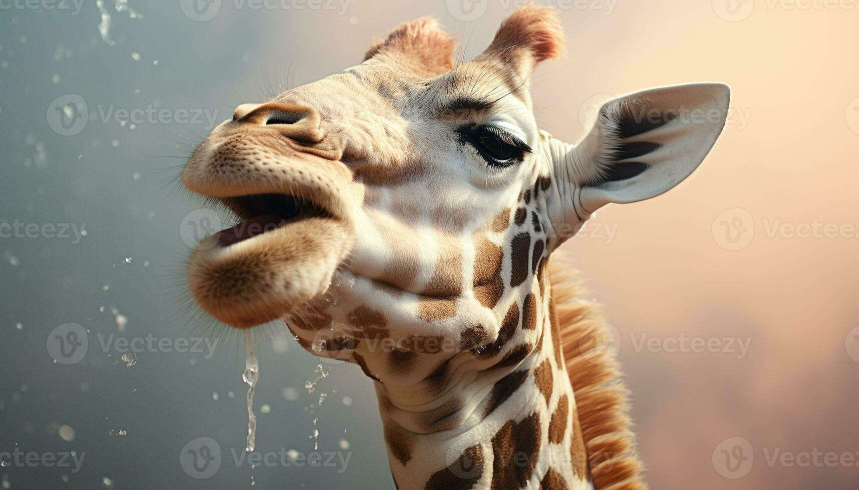 AI generated Cute giraffe looking at camera, standing in the African savannah generated by AI photo