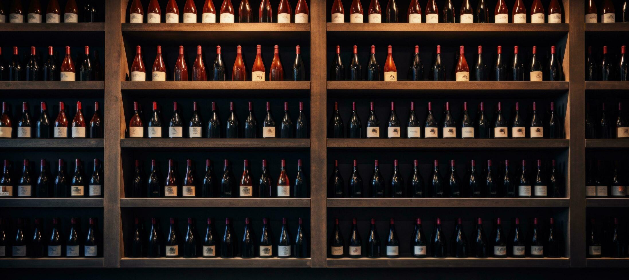 AI generated rows of wine bottles on racks in a cellar photo