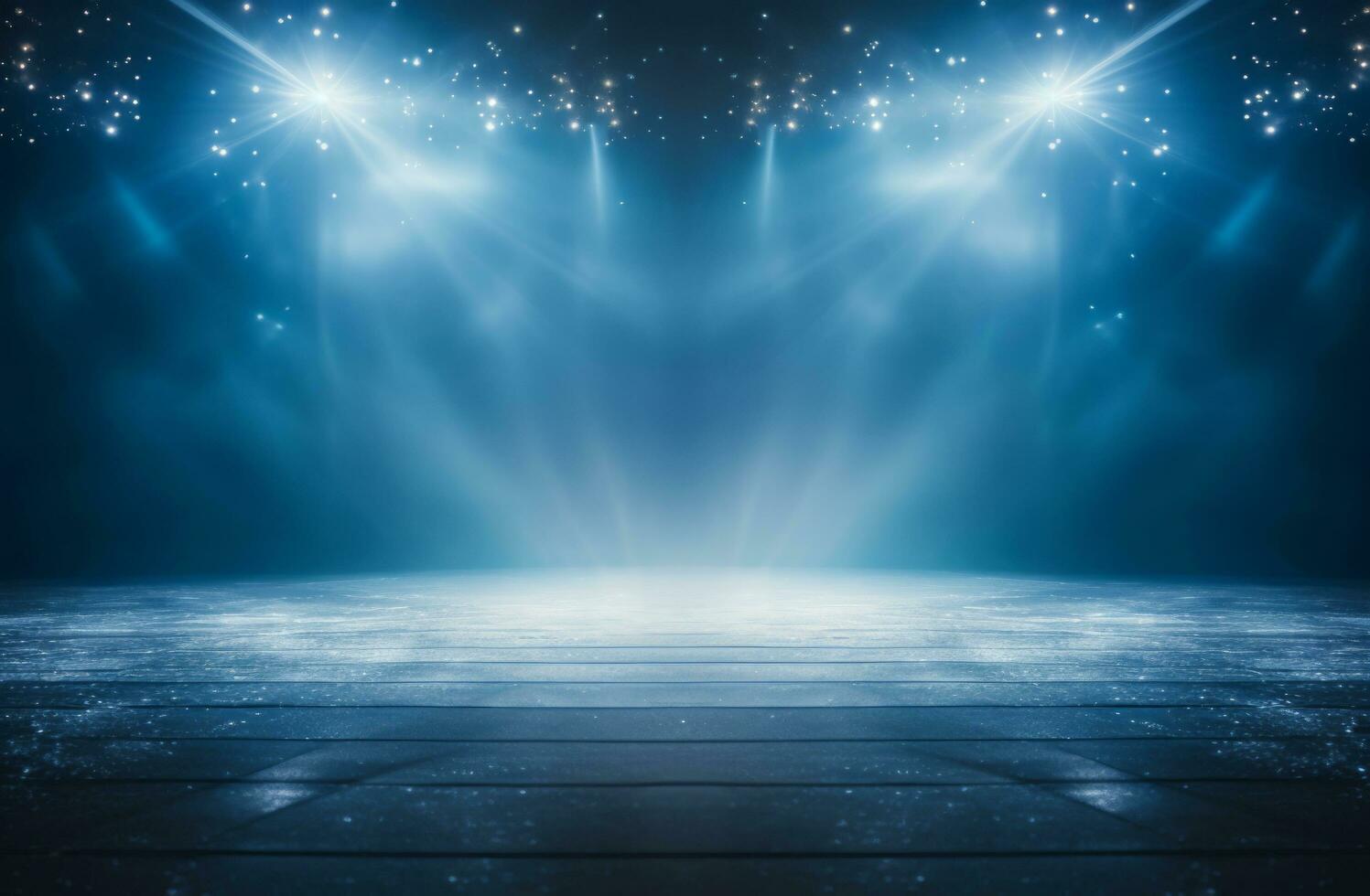 AI generated an empty stage with lights and spotlights on the floor photo