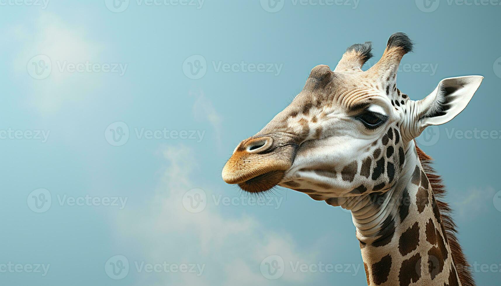 AI generated Giraffe in nature, looking at camera, beautiful and majestic generated by AI photo