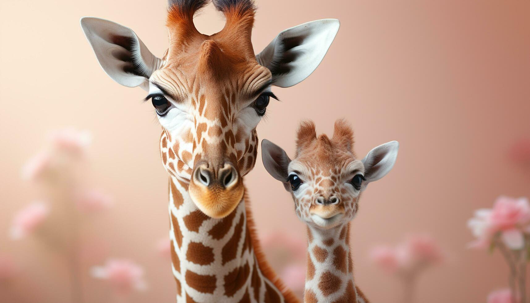 AI generated Cute giraffe looking at camera in African savannah grass generated by AI photo