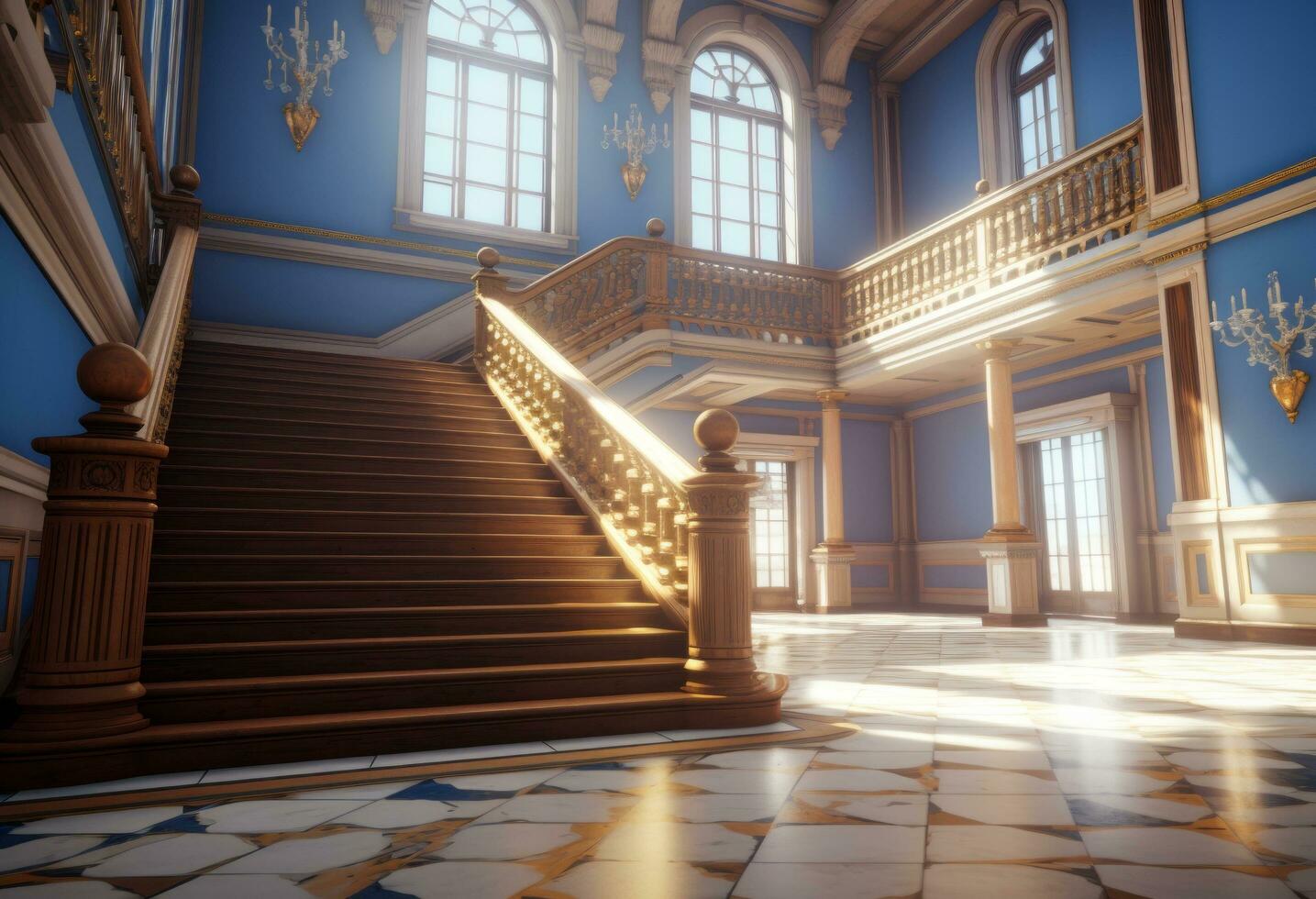 AI generated elegant grand staircase in old city hall staircase photo