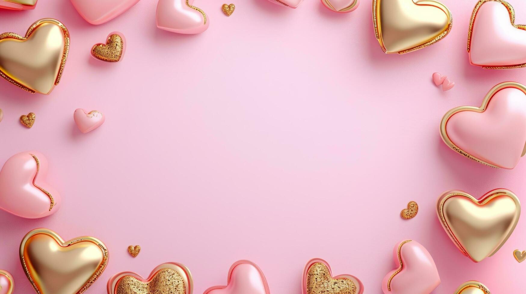 AI generated pink and gold Valentine's day frame background with copy space photo