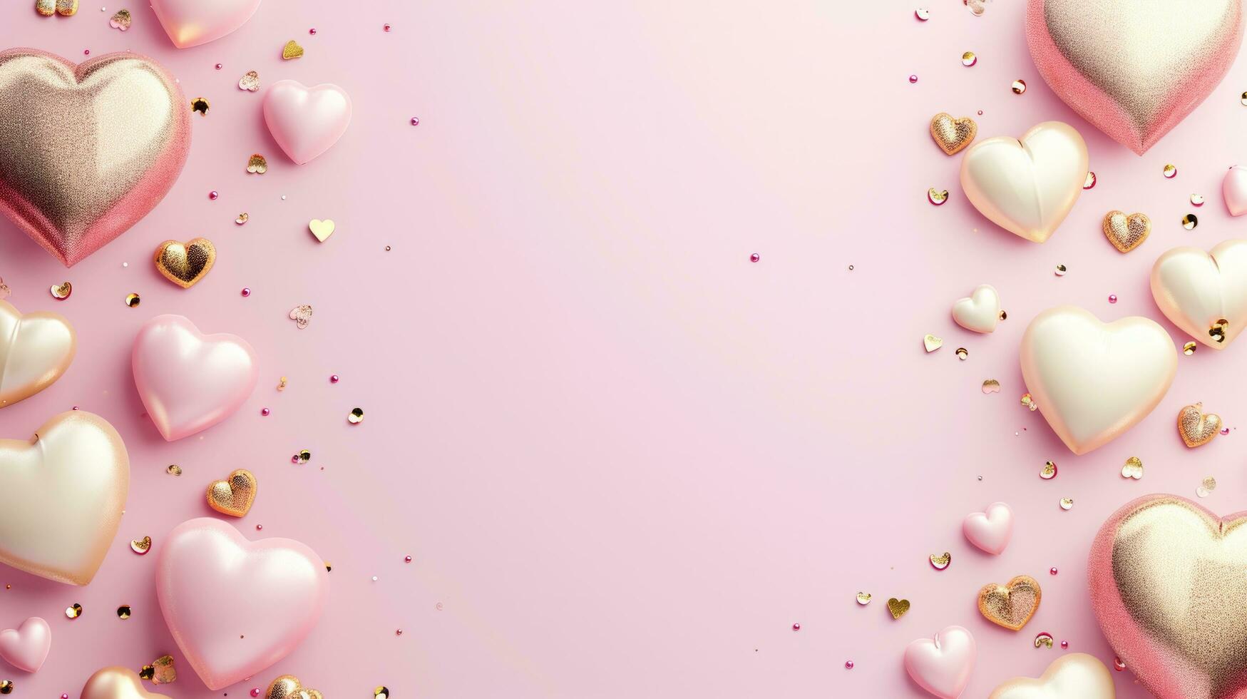 AI generated pink and gold Valentine's day frame background with copy space photo