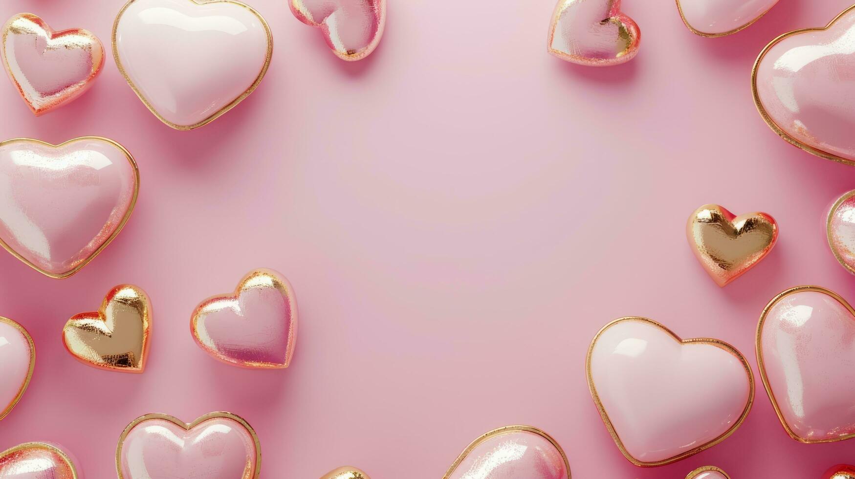 AI generated pink and gold Valentine's day frame background with copy space photo