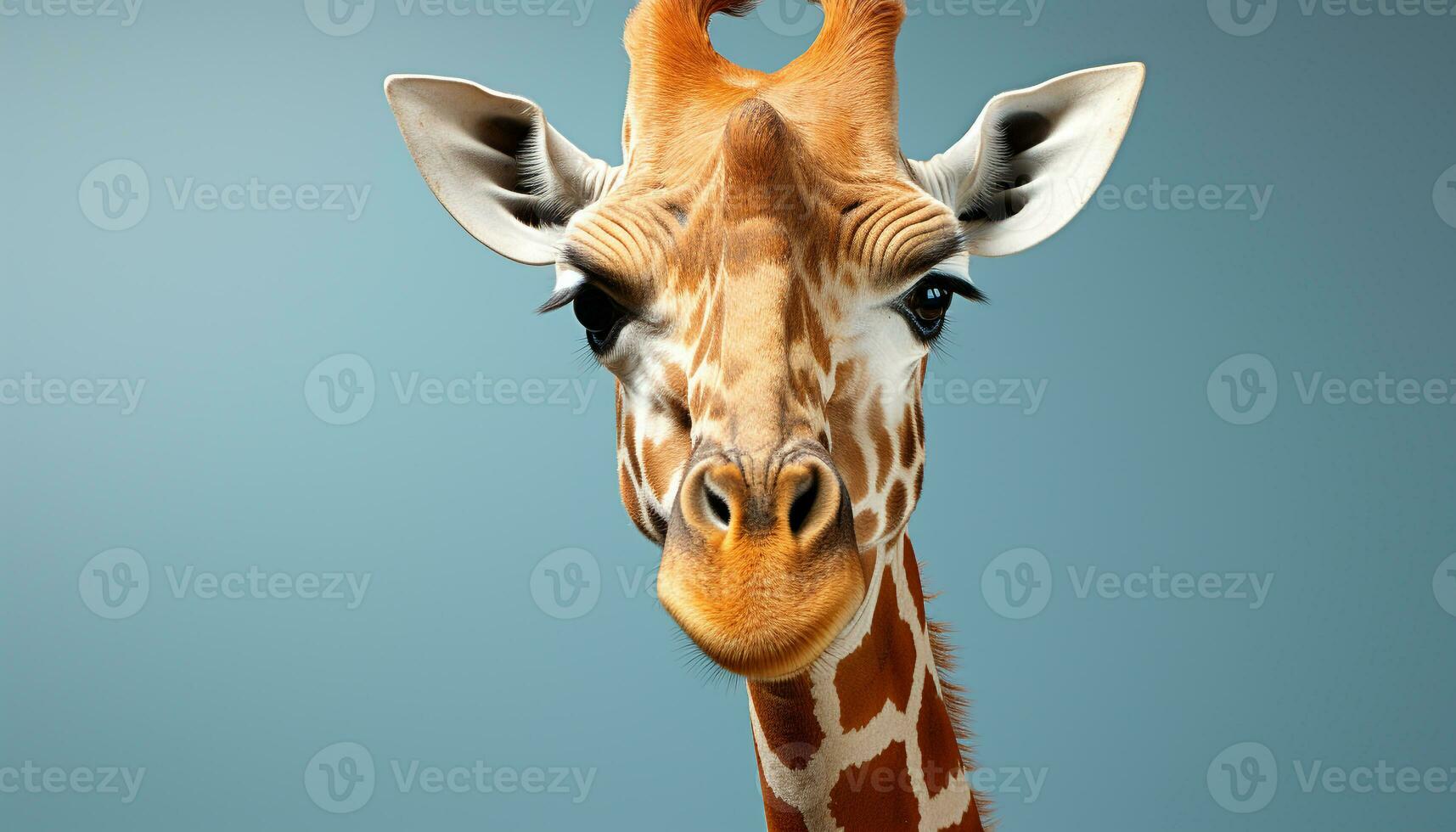 AI generated Cute giraffe looking at camera, spotted in African savannah generated by AI photo