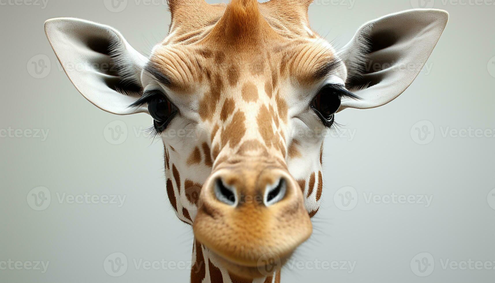 AI generated Cute giraffe looking at camera, beauty in nature portrait generated by AI photo