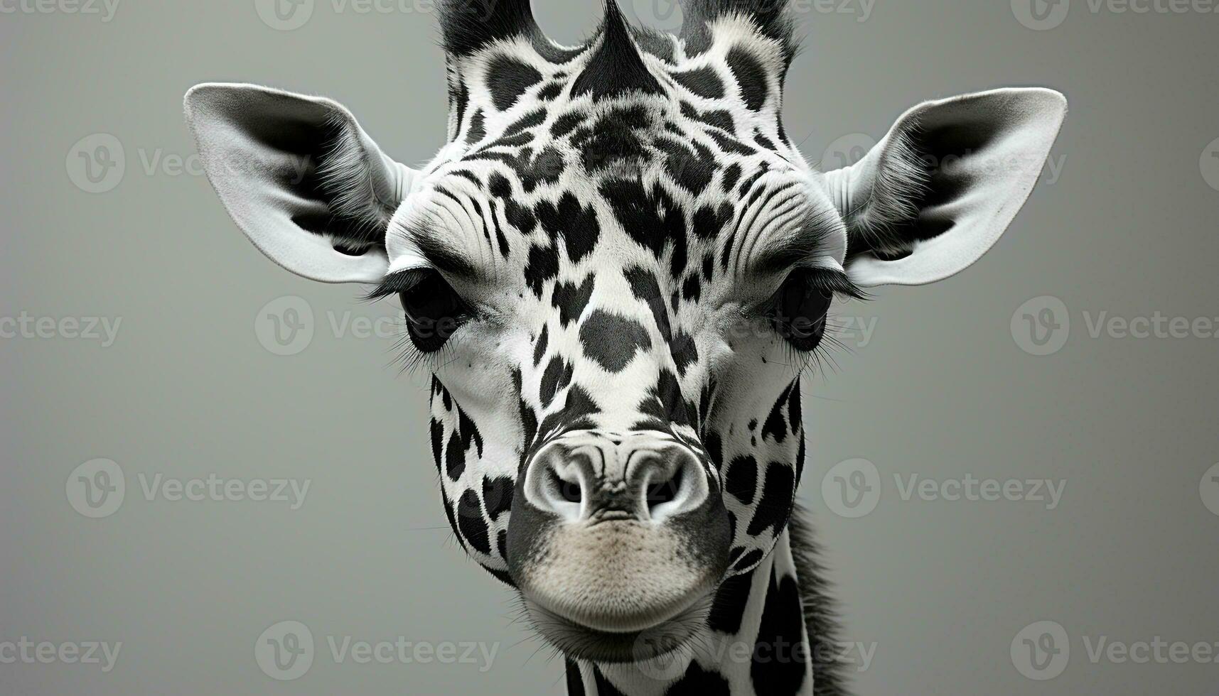 AI generated Giraffe and zebra, nature beauty in black and white generated by AI photo