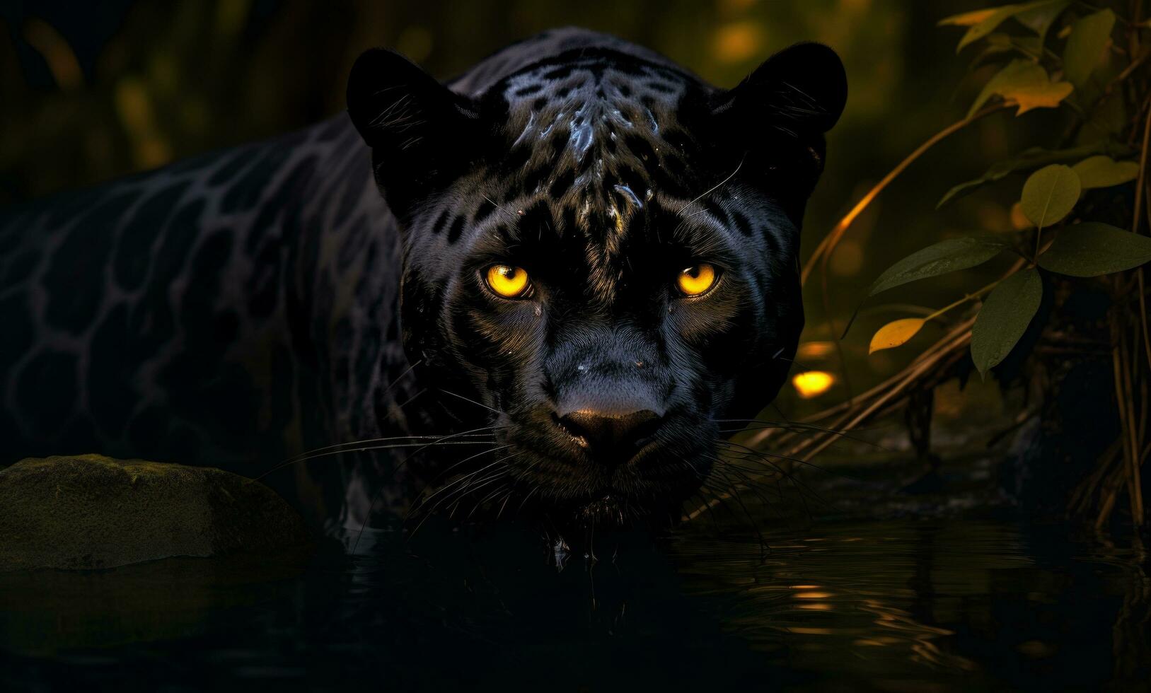 AI generated a black panther sitting in a stream photo