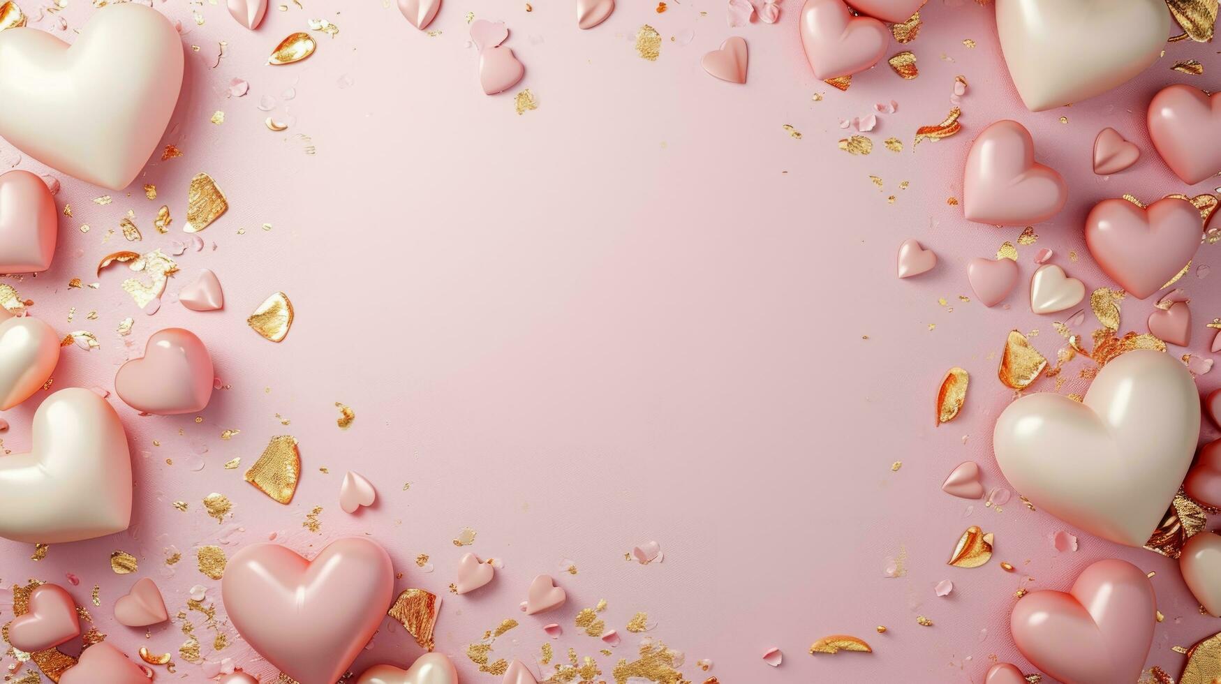 AI generated pink and gold Valentine's day frame background with copy space photo