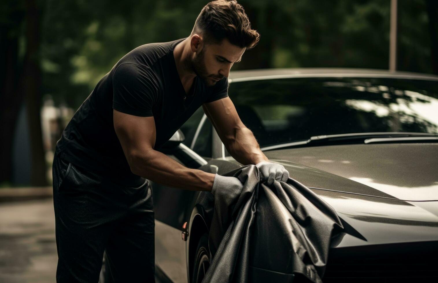AI generated a man cleaning his automobile with a cloth photo
