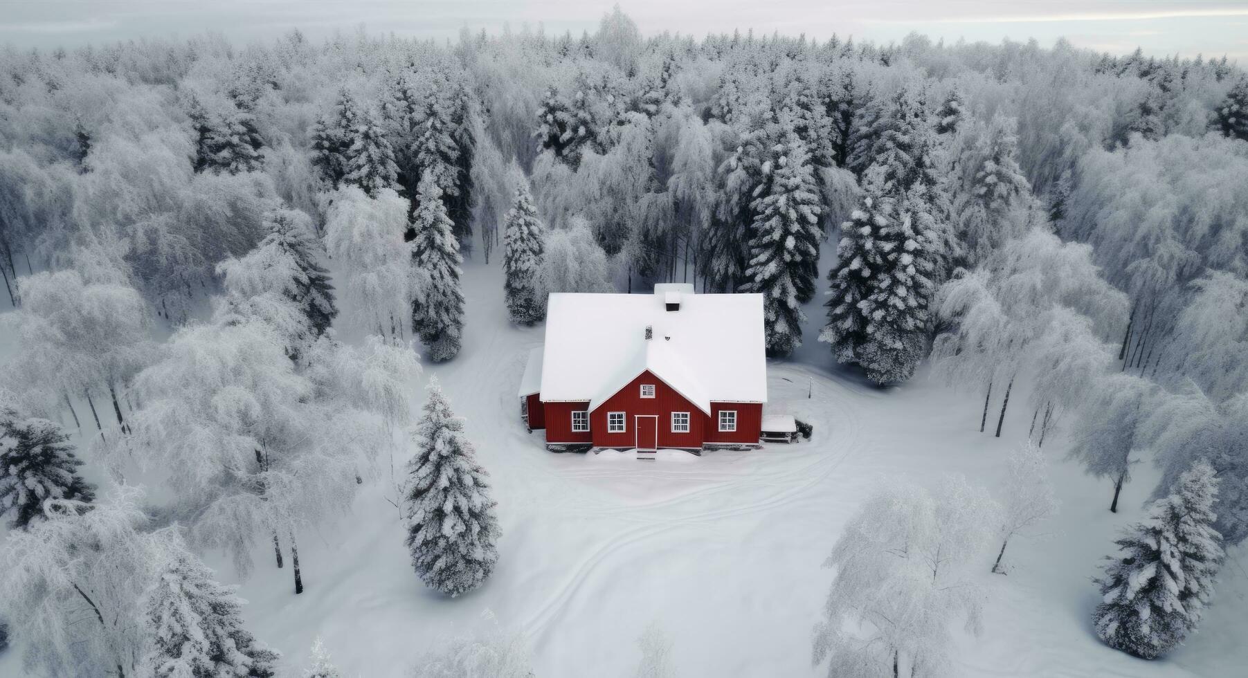 AI generated a red house sits in the middle of a forest photo