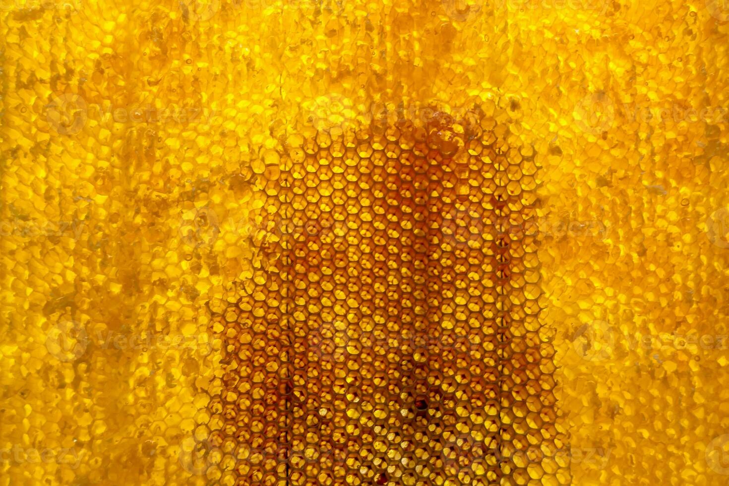 gota de goteo de miel de abeja de panales hexagonales llenos de néctar dorado foto