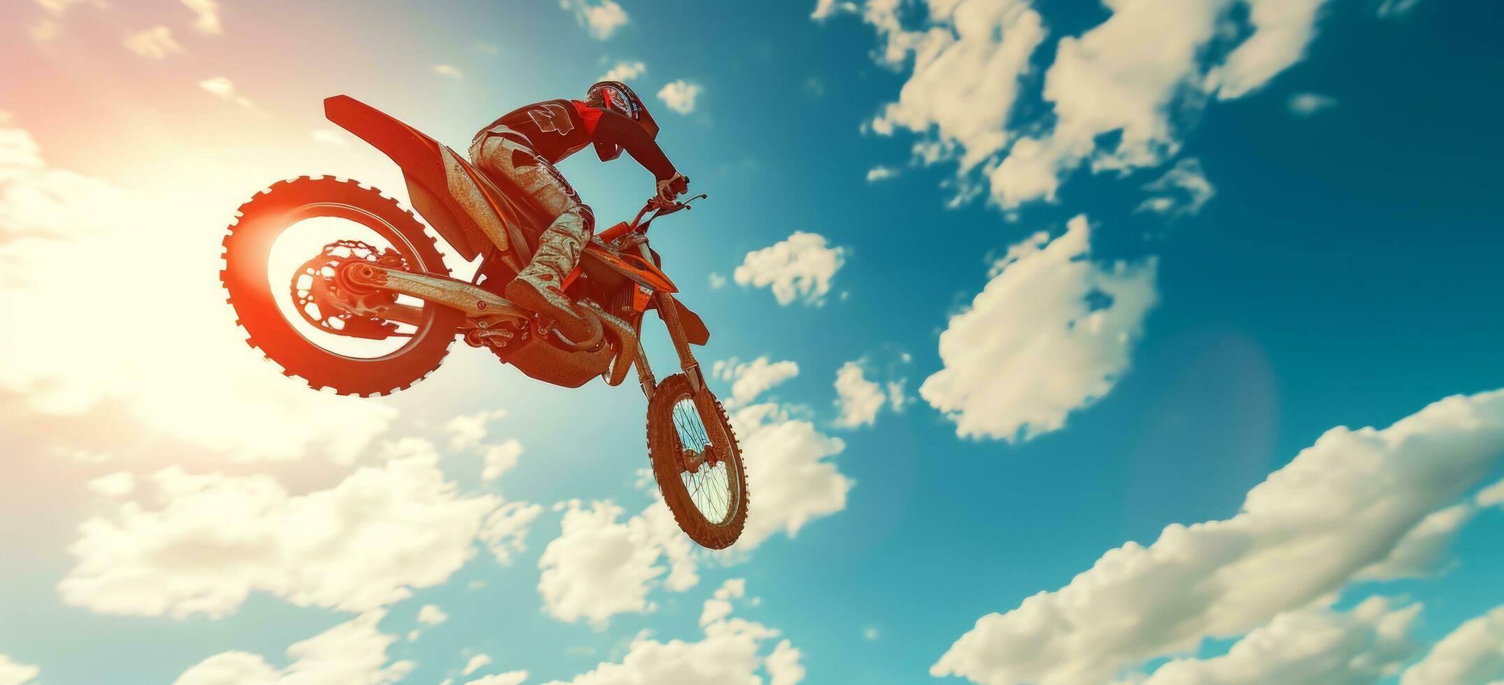 AI generated a person is jumping a dirt bike on a sunny day photo
