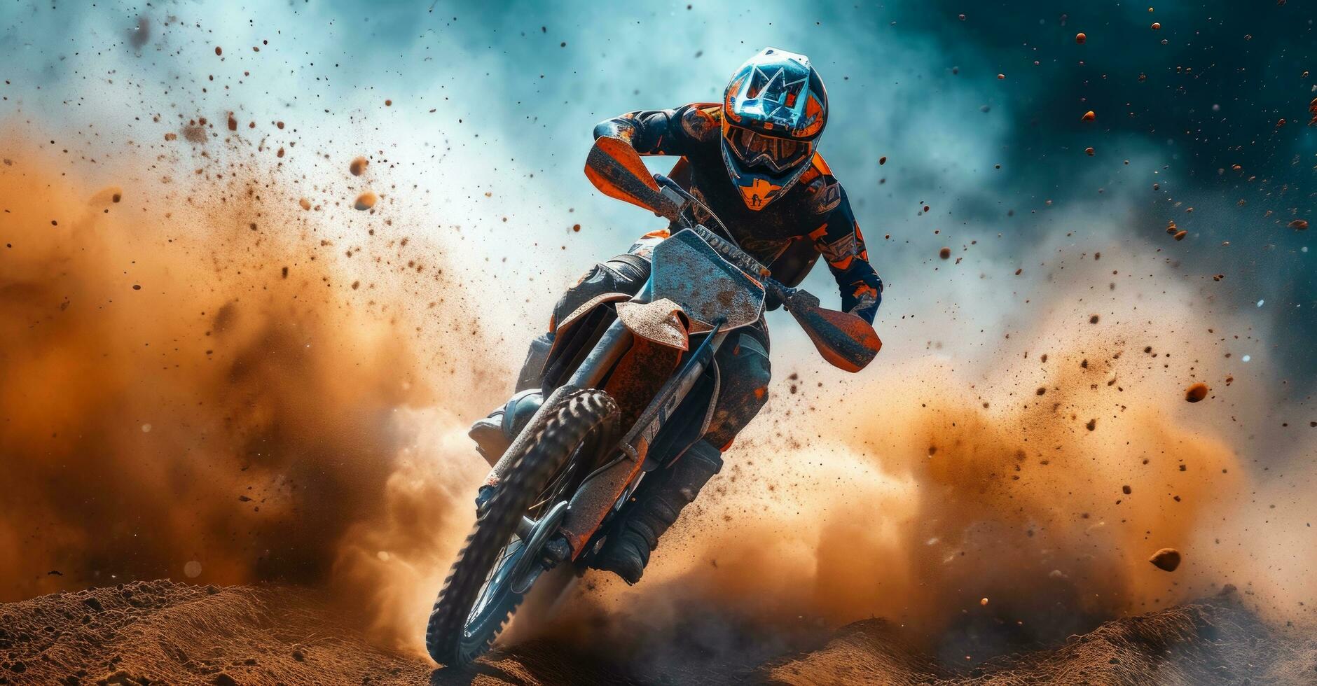 AI generated a dirt bike rider doing stunts in the dirt photo