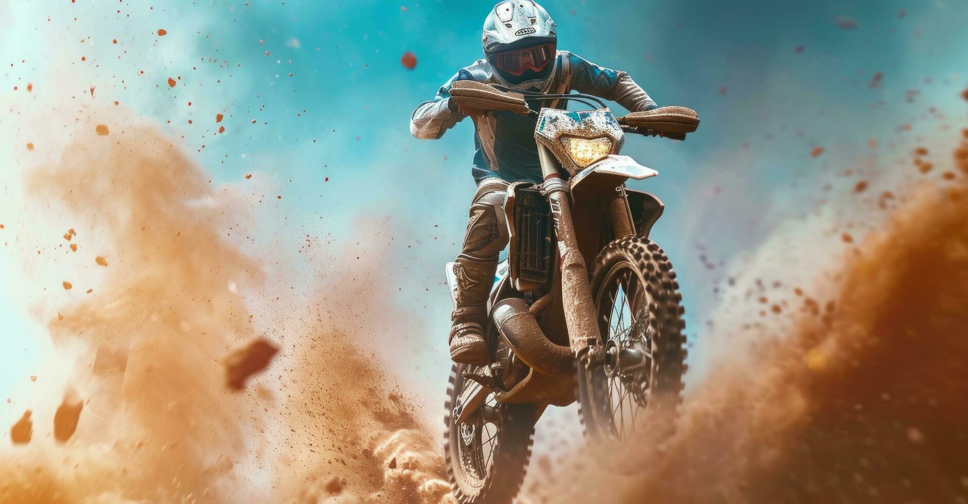 AI generated a motocross rider blowing air while doing stunts in the air photo