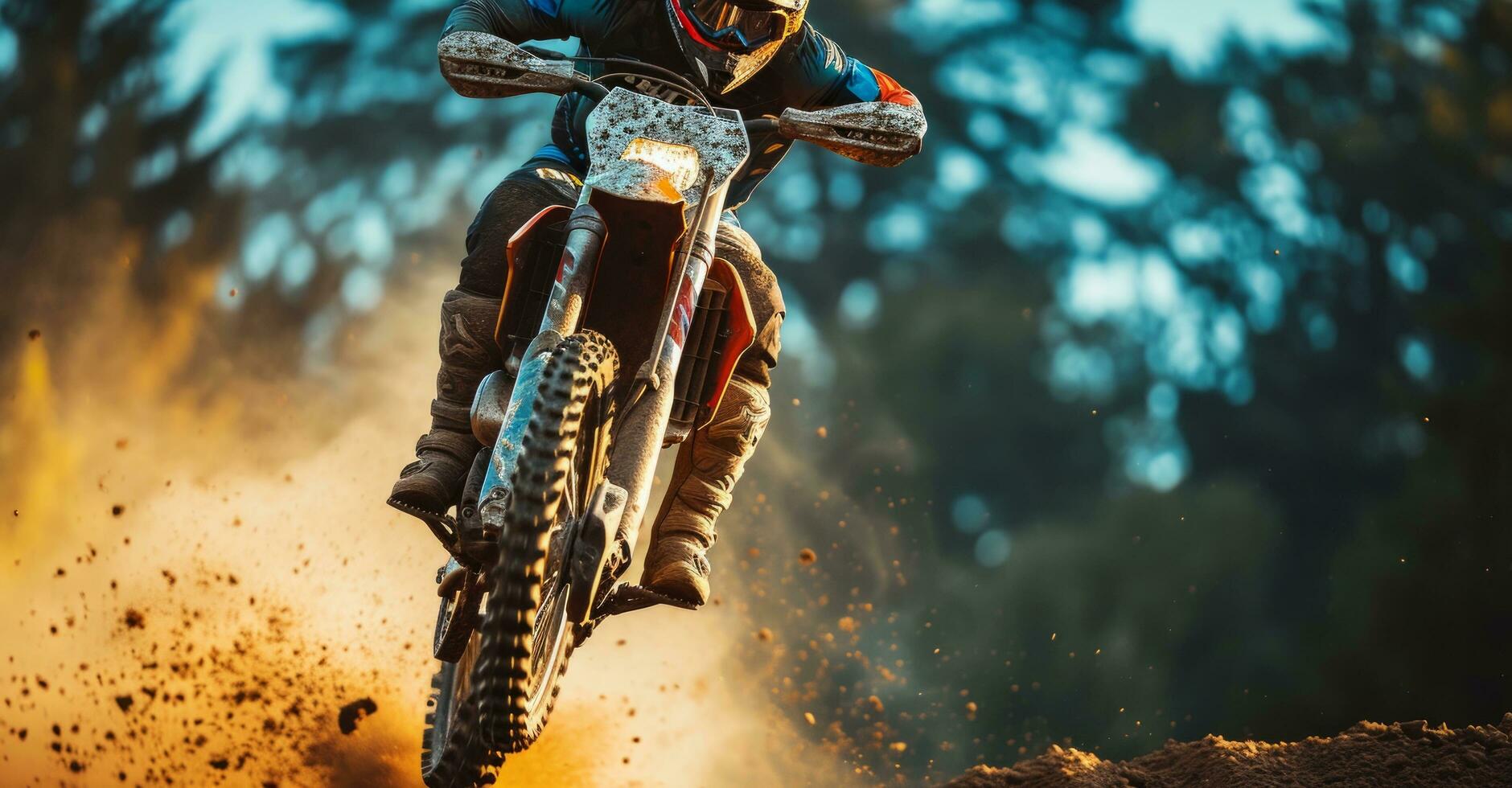 AI generated a man riding a dirt bike is taking a leap photo