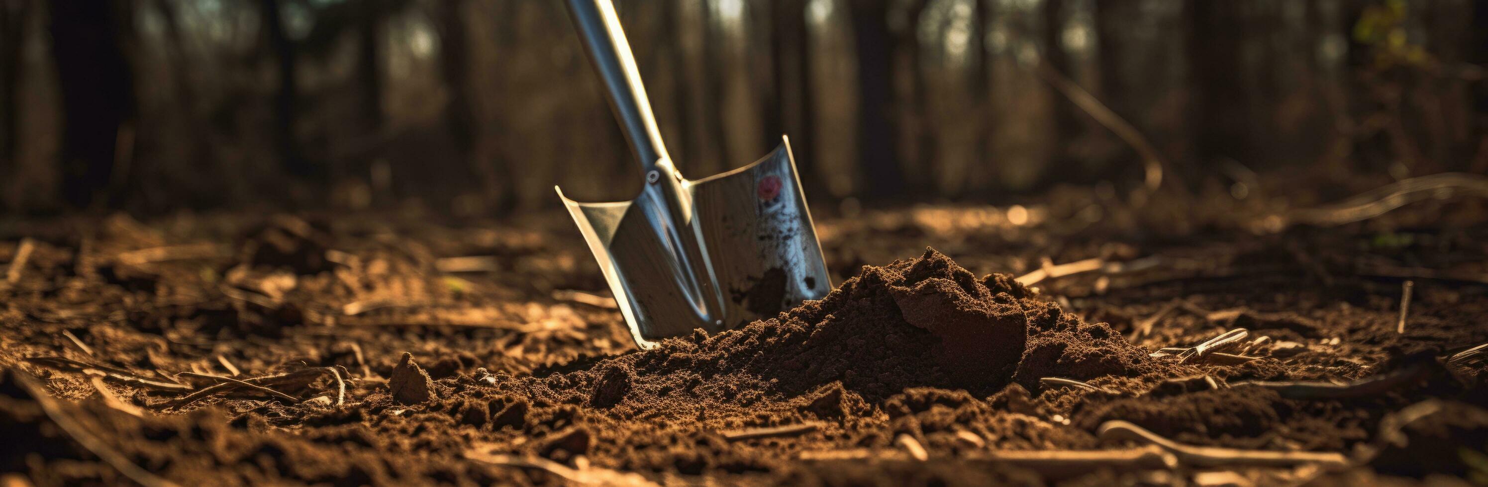 AI generated an antique digging shovel is hidden in the dirt photo