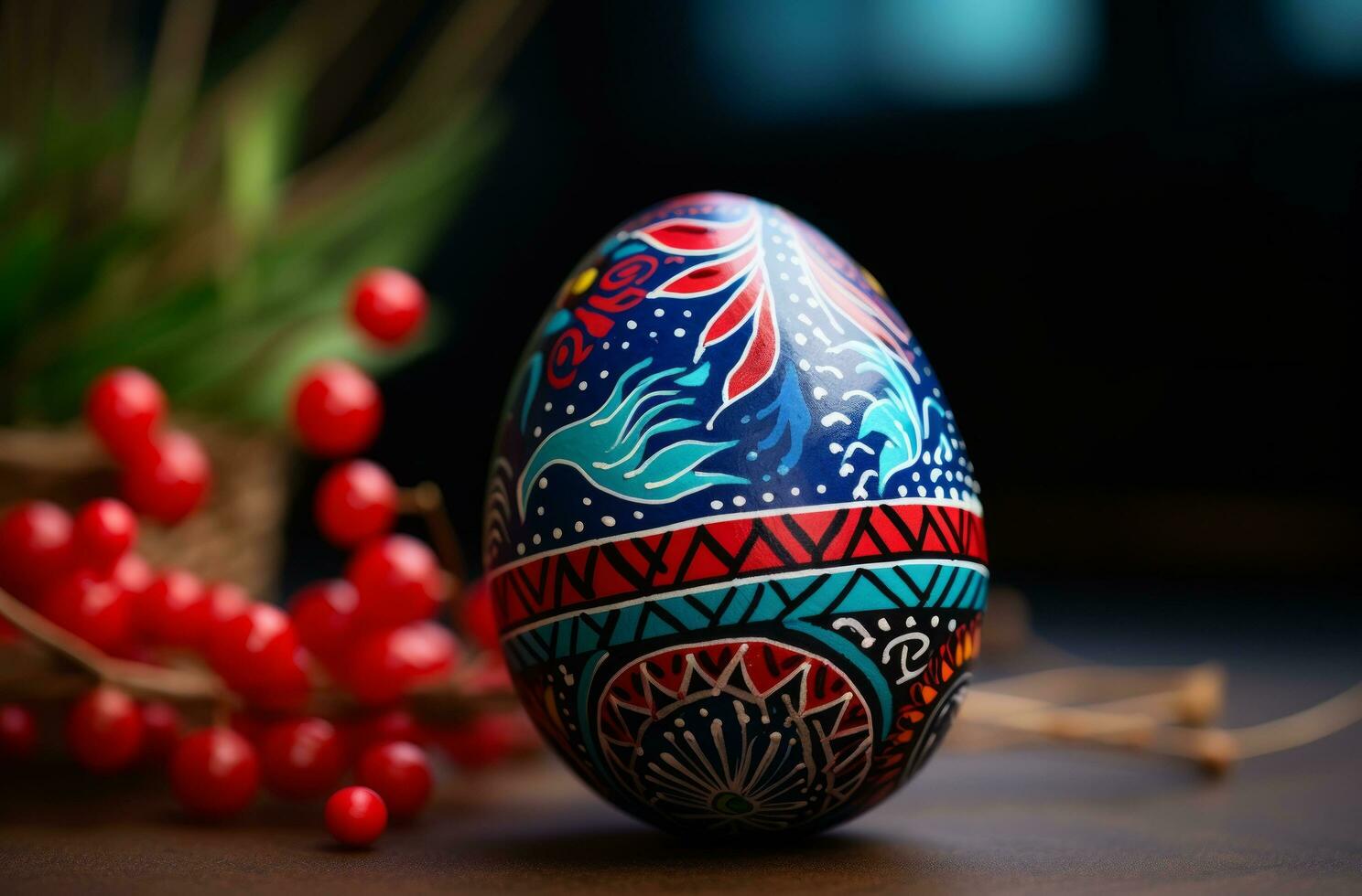AI generated colorful painted easter egg with pattern photo