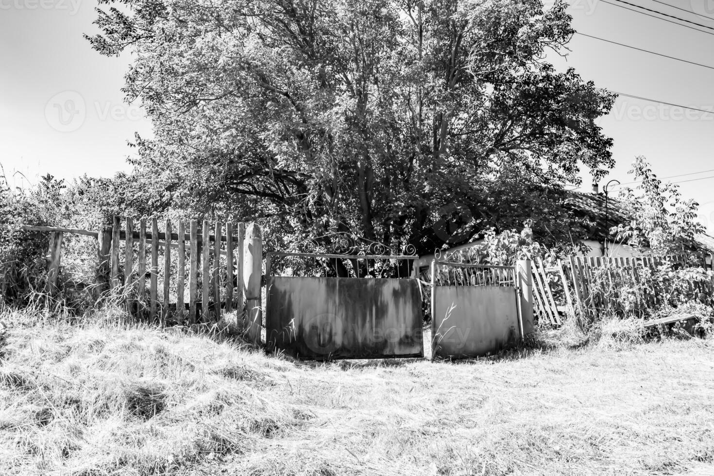 hermosa puerta antigua de casa abandonada en el pueblo sobre fondo natural foto