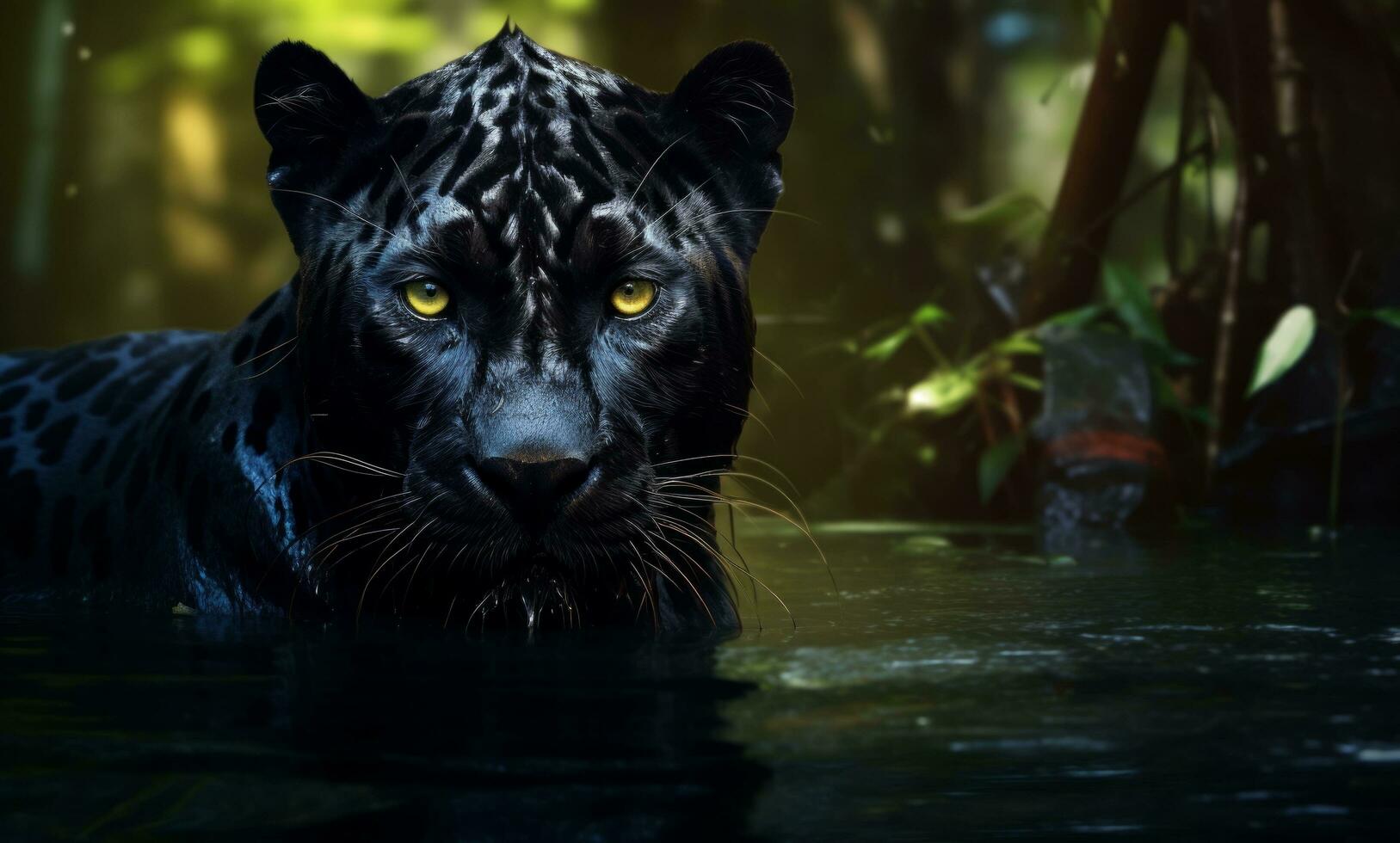 AI generated a majestic black panther in the water photo