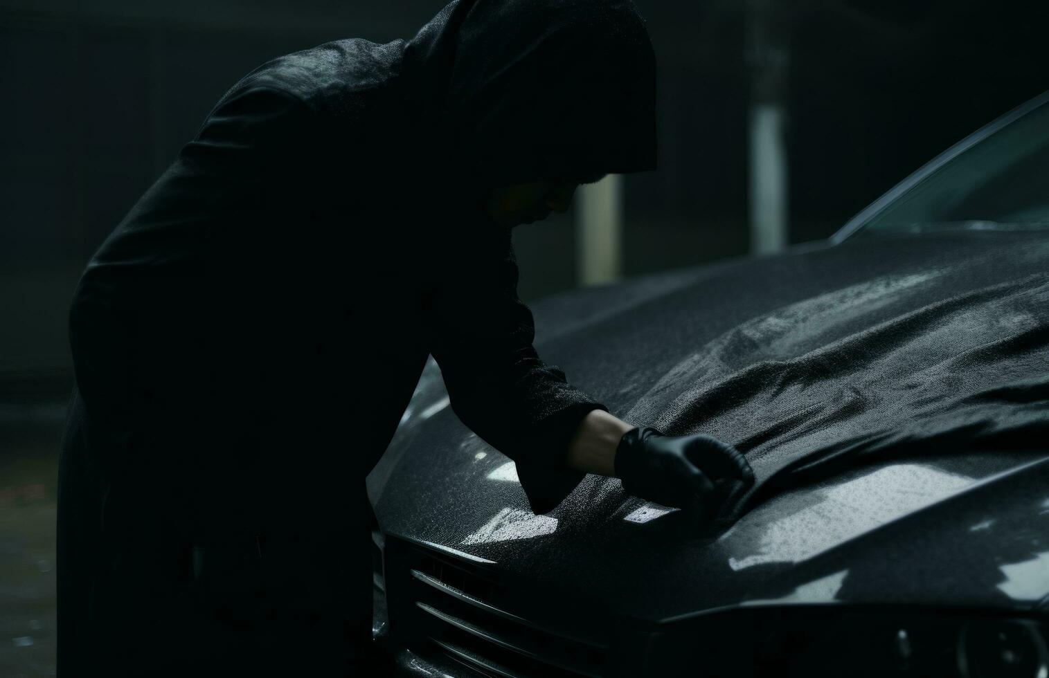 AI generated car washed by cleaning towel, man photo