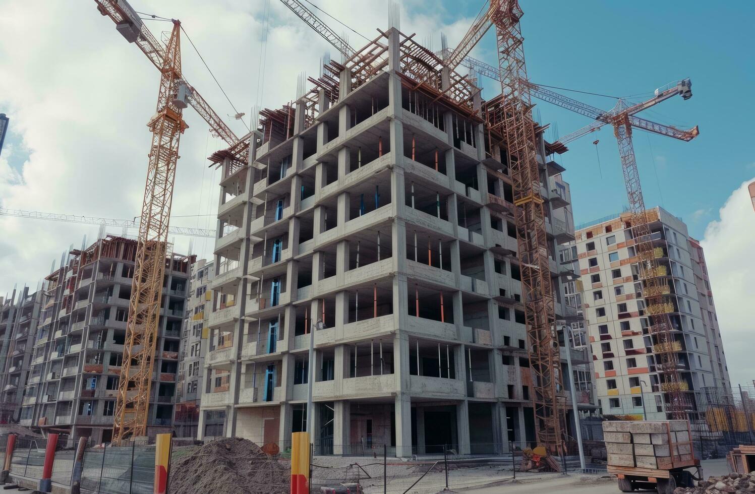 AI generated construction of new apartment buildings photo