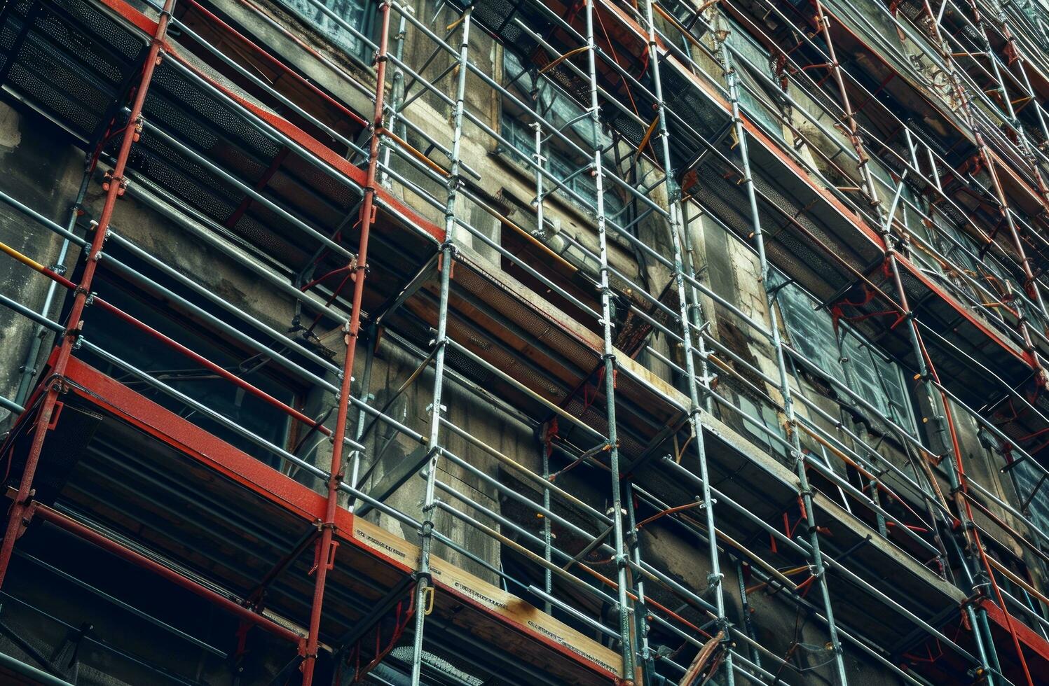 AI generated an architecturally structured building with scaffolding photo