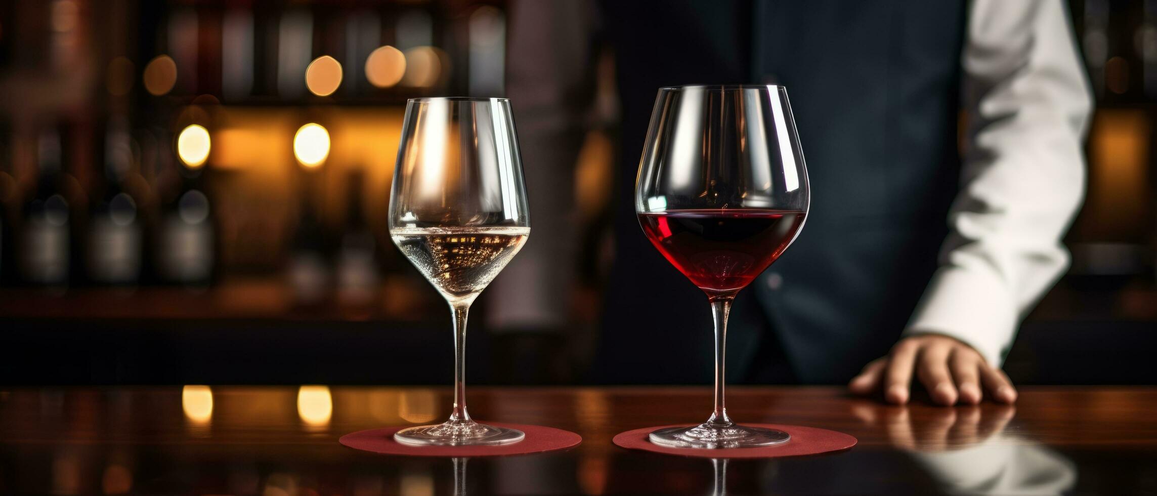 AI generated server  wine glass on table in a restaurant photo