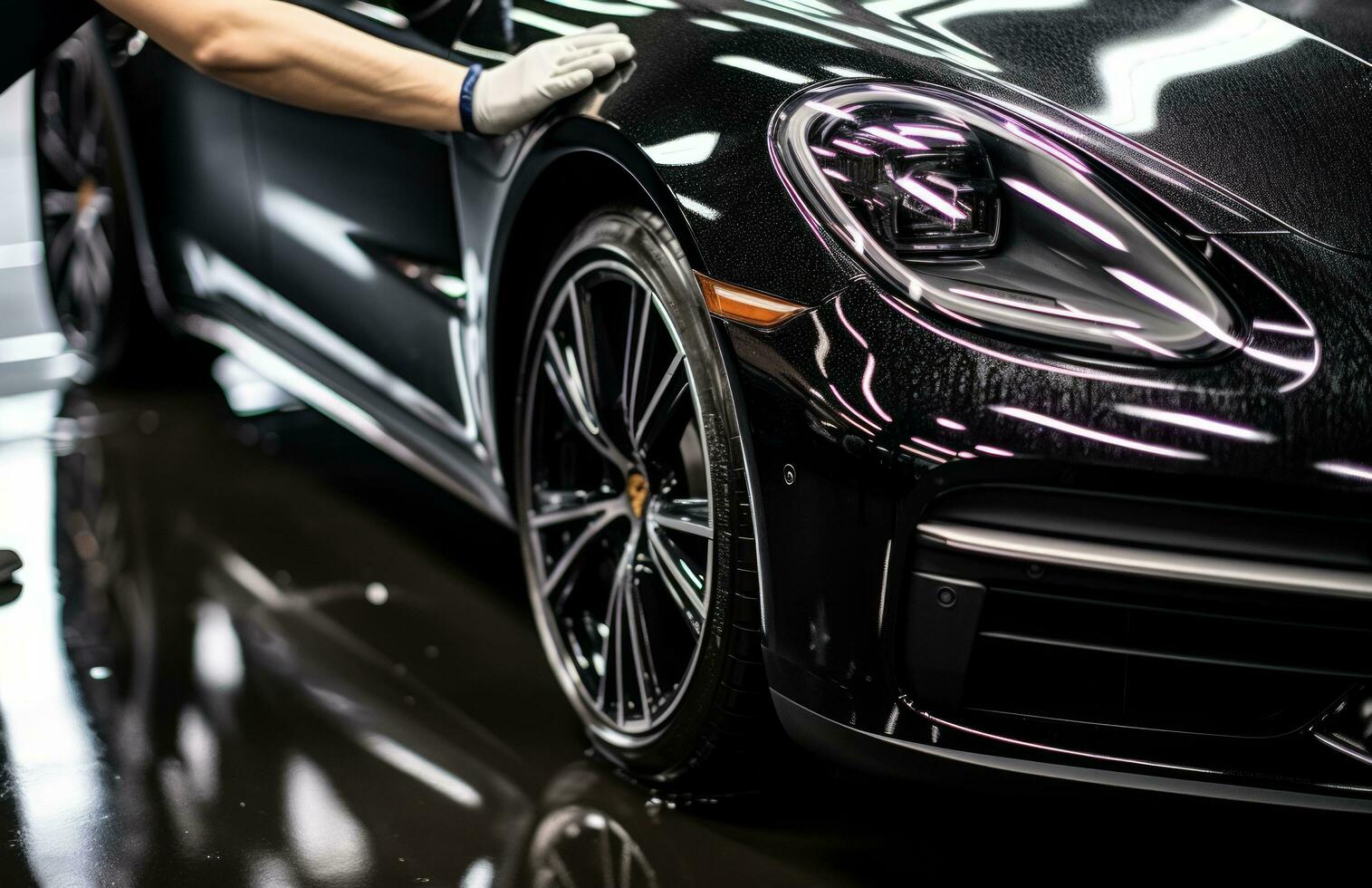 AI generated cleaner vacuuming a black car photo