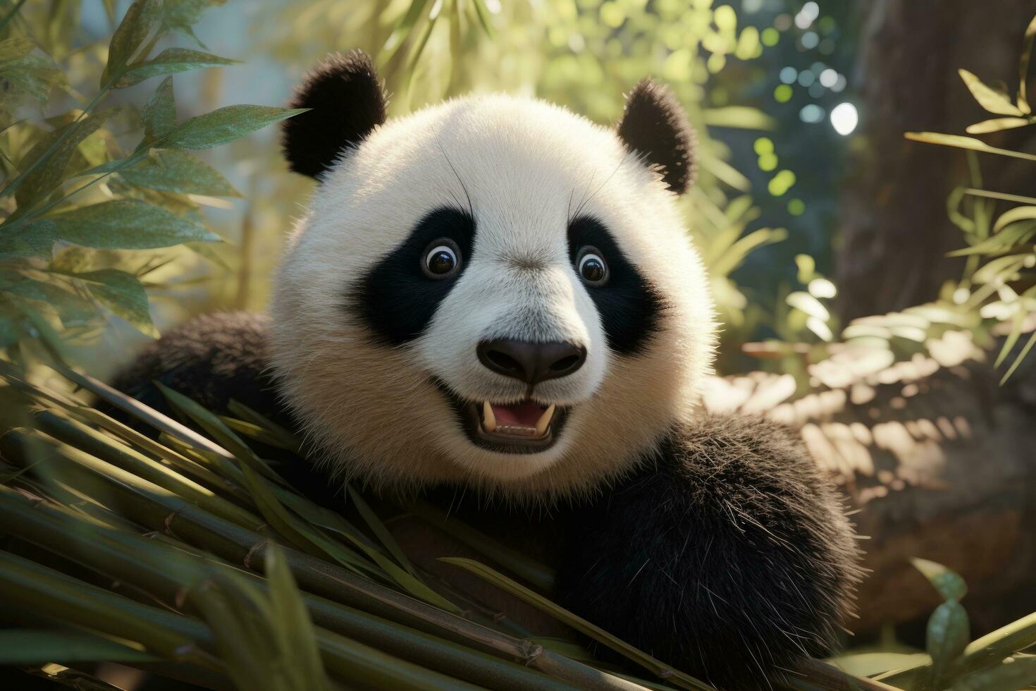 AI generated the panda grabs branches from the bamboo shoots photo