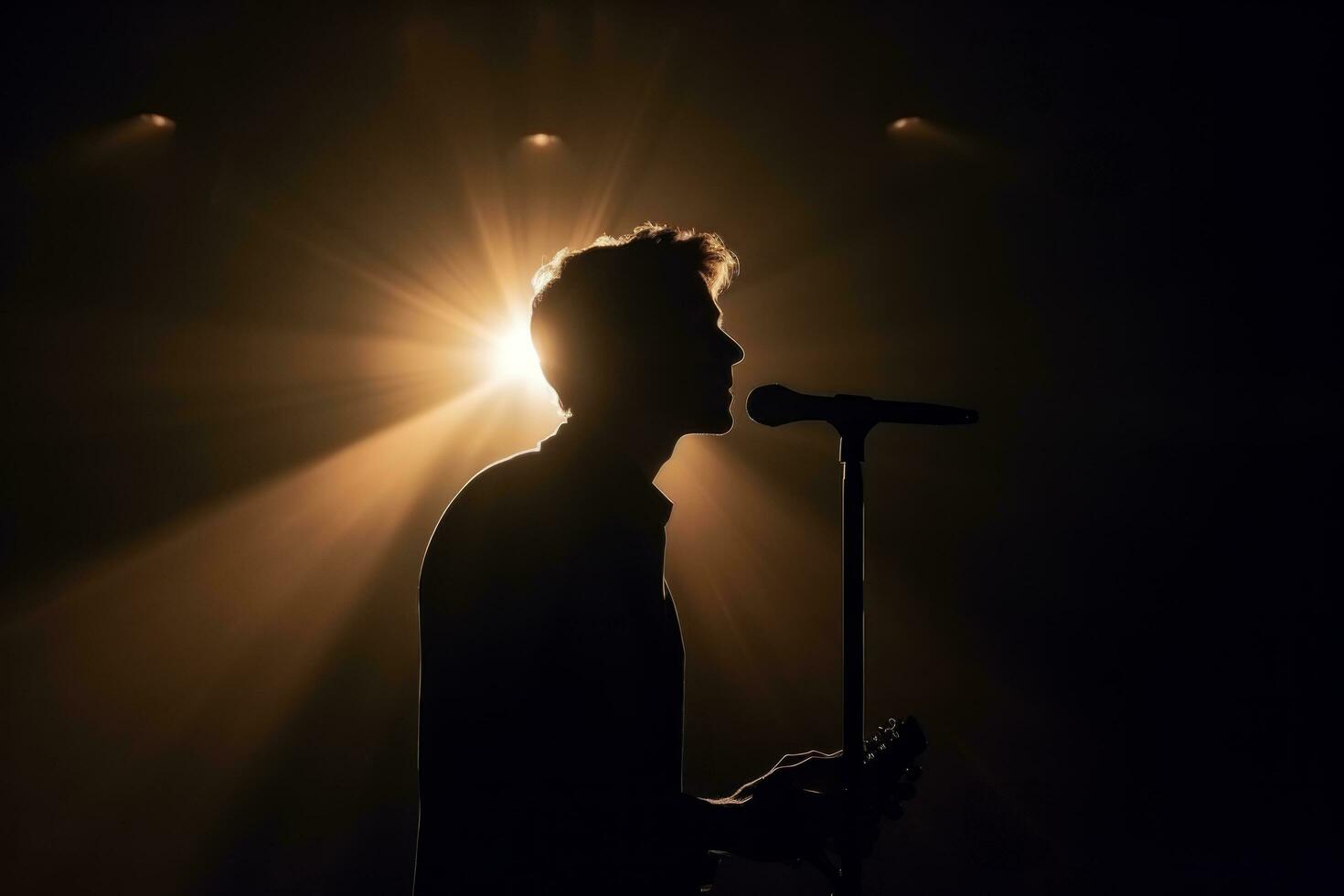 AI generated the singer sings while on stage with spotlights shining on him photo