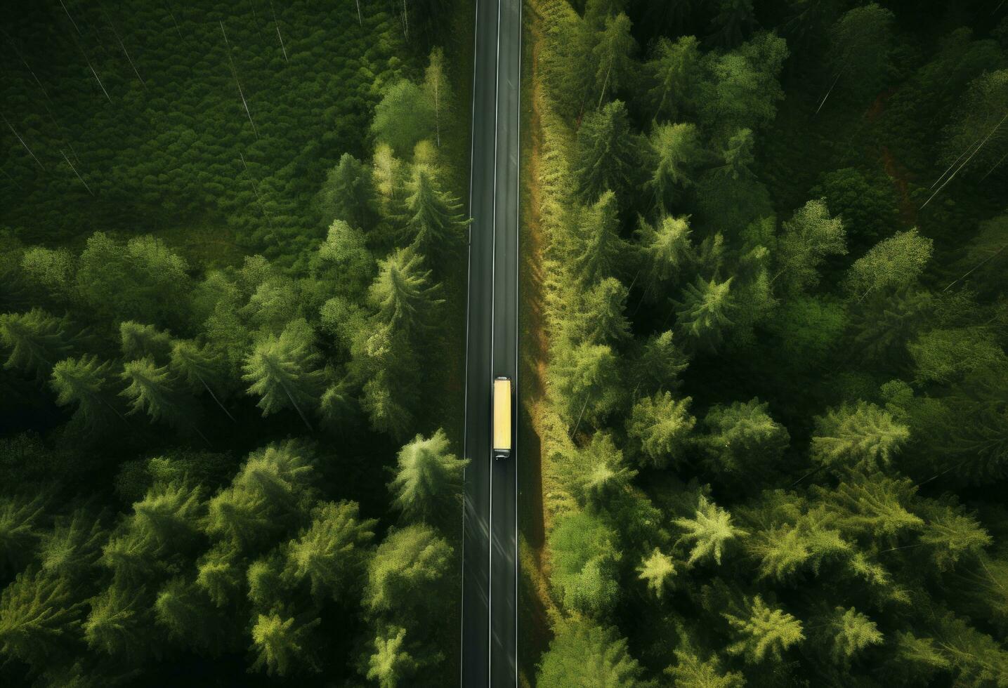 AI generated some trucks pass through a forest, photo