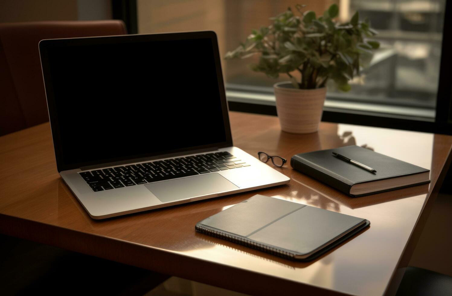 AI generated laptop and laptop display on table with paper photo