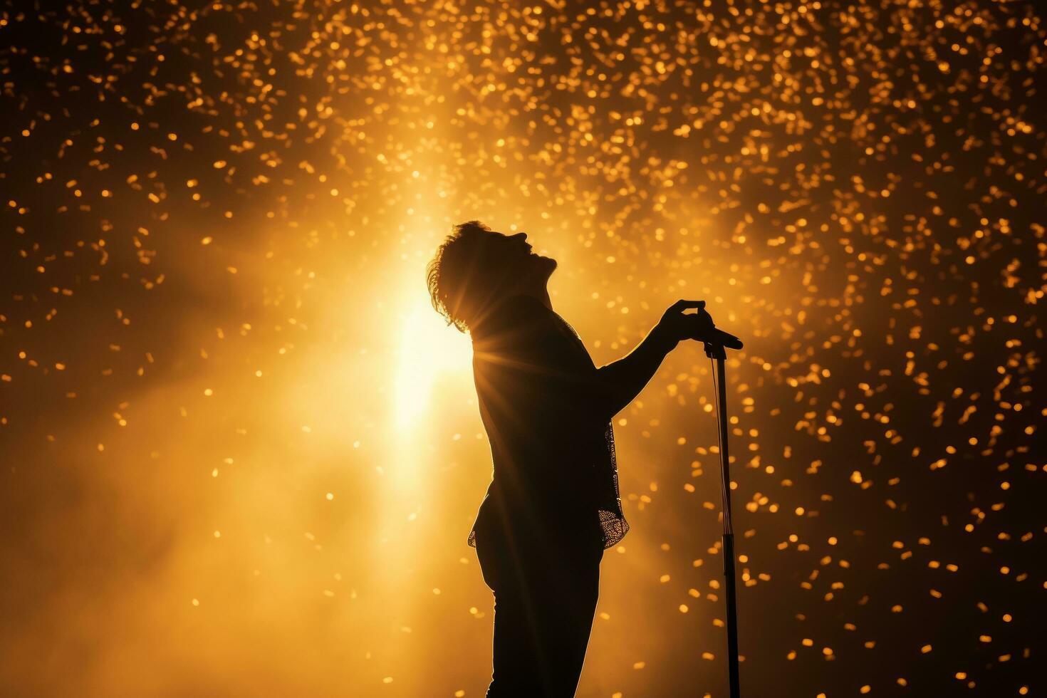AI generated the singer sings while on stage with spotlights shining on him photo