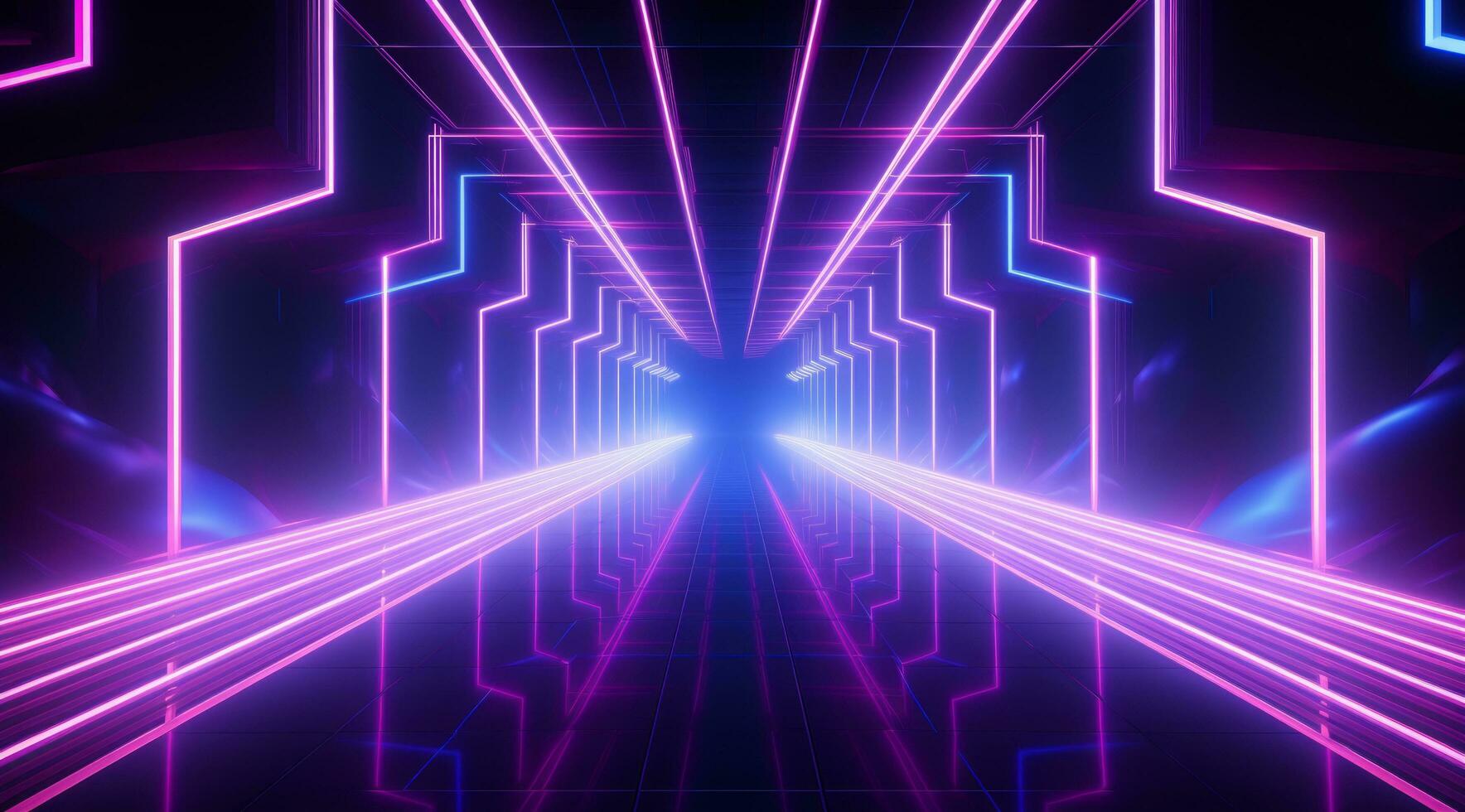 AI generated neon tunnel in the dark with blue and pink neon lights photo