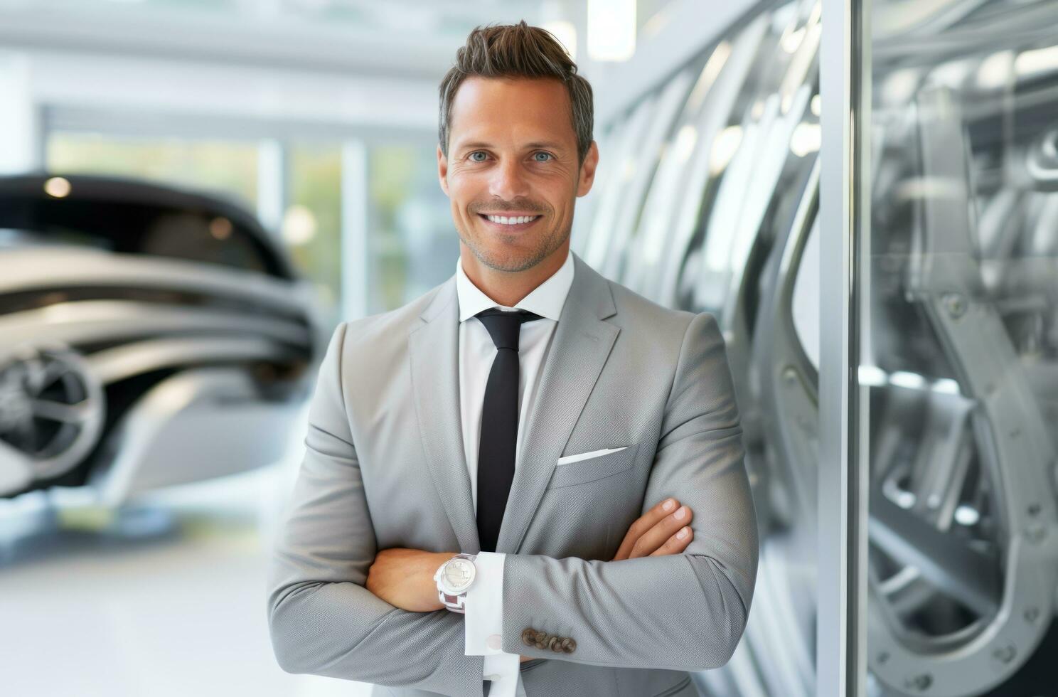 AI generated smiling sales businessman in showroom 36797256 Stock Photo ...