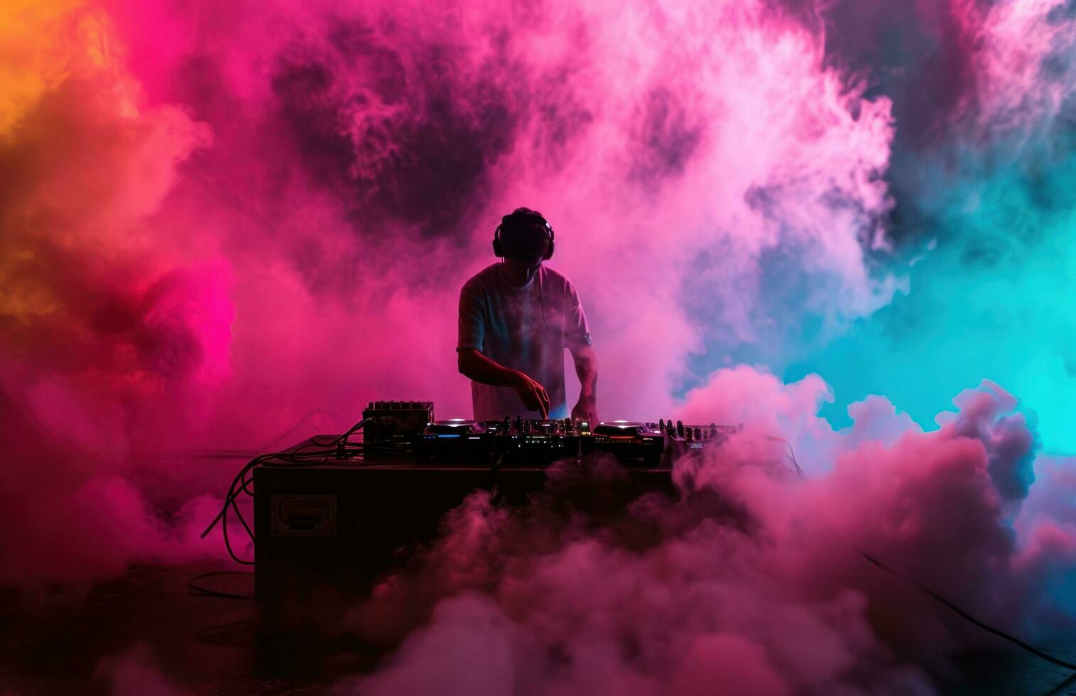 AI generated a dj is in a box with equipment and smoke photo