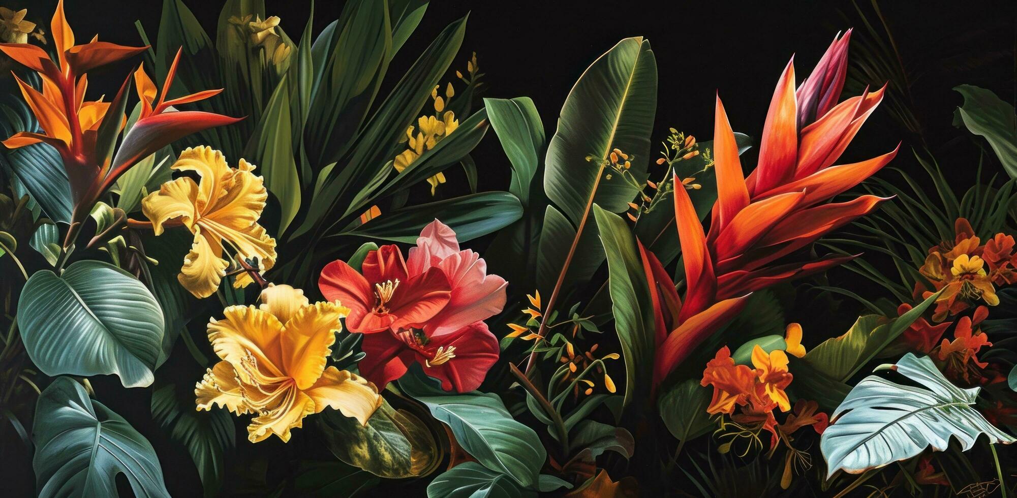 AI generated several floral plants are shown on a black background photo