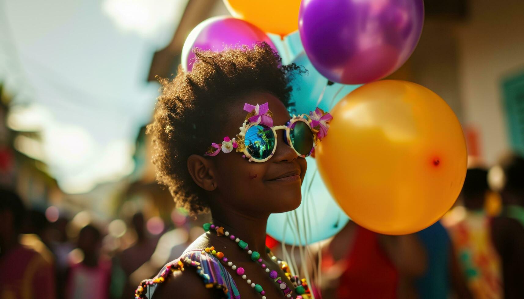 AI generated a girl wearing sunglasses holds balloons around her face photo