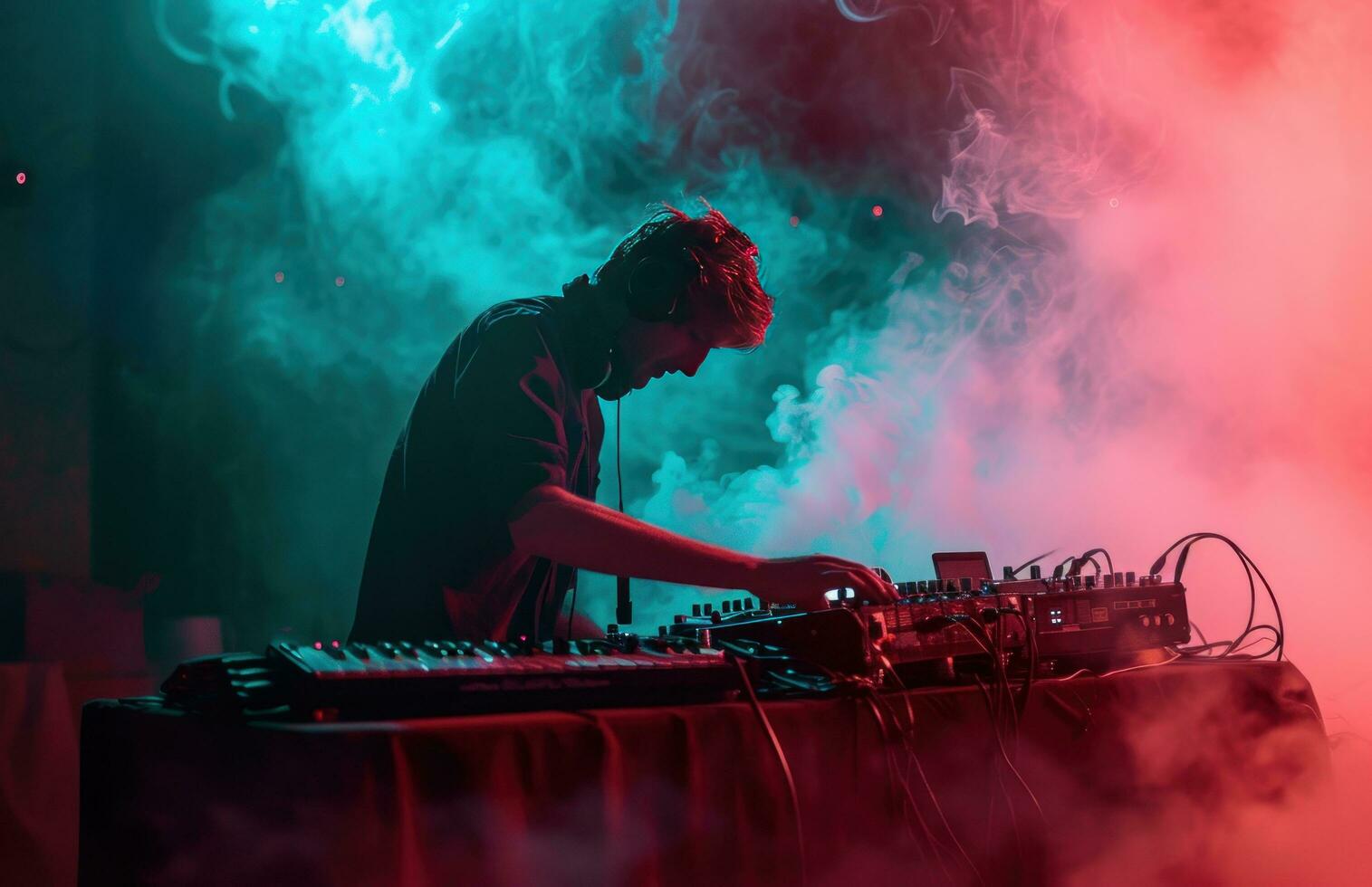 AI generated a man is playing music while the smoke from the music equipment photo