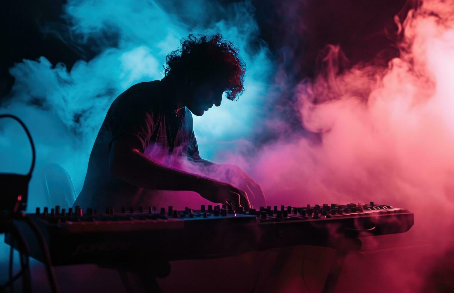 AI generated a man is playing music while the smoke from the music equipment photo