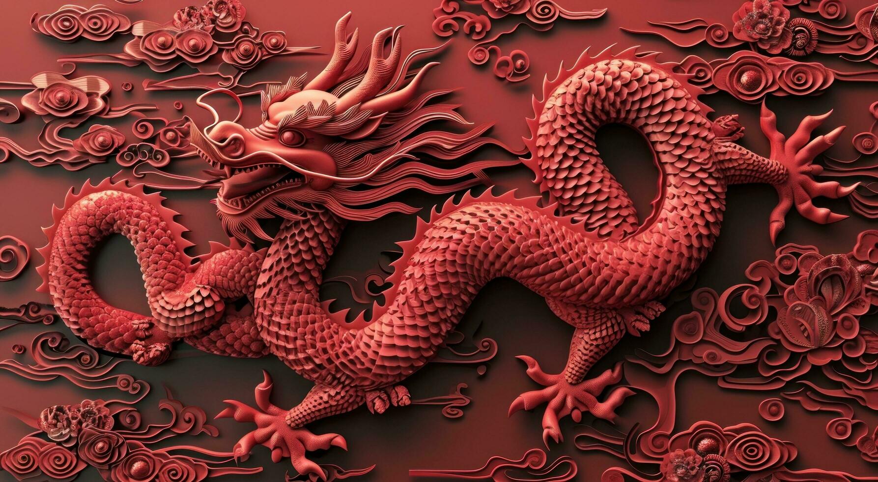 AI generated an chinese dragon is shown on a red background photo