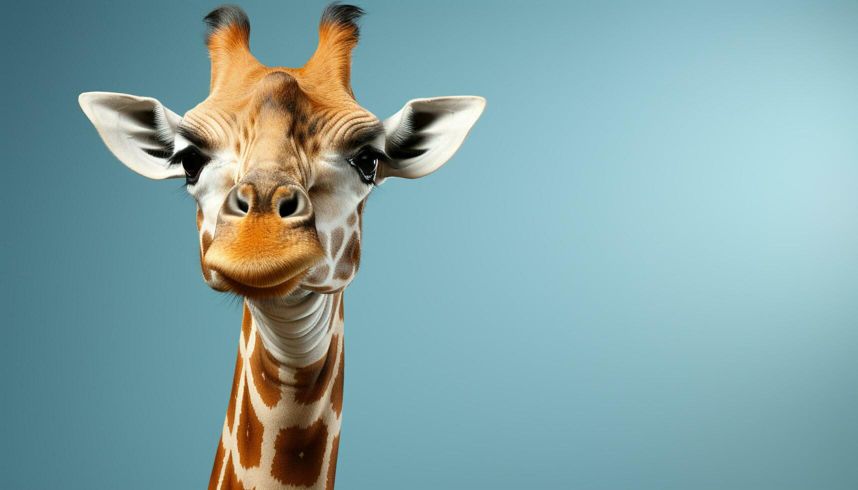 AI generated Cute giraffe looking at camera, nature adorable blue cartoon generated by AI photo