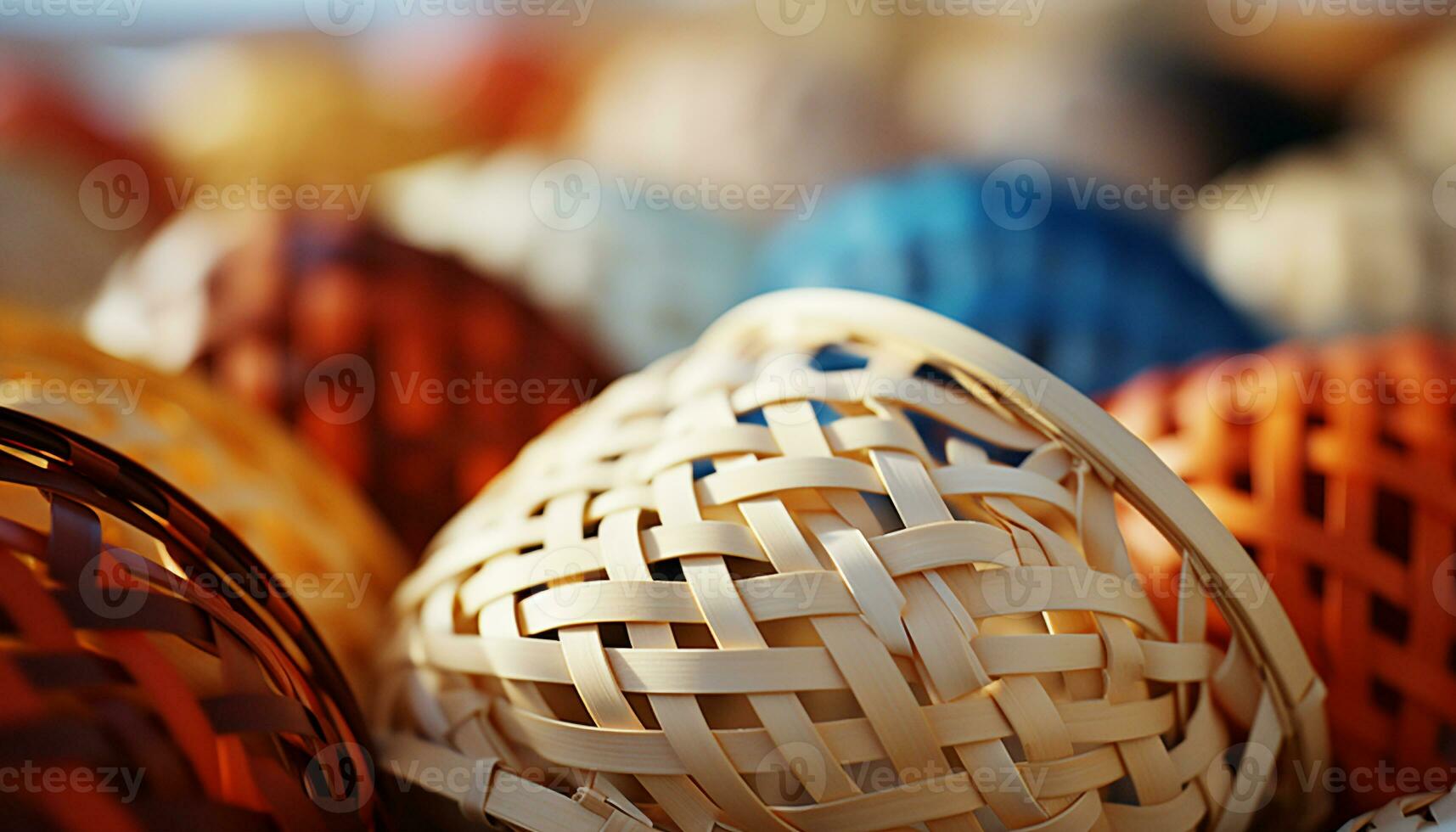 AI generated Crafted wicker ball stack, a colorful homemade gift collection generated by AI photo