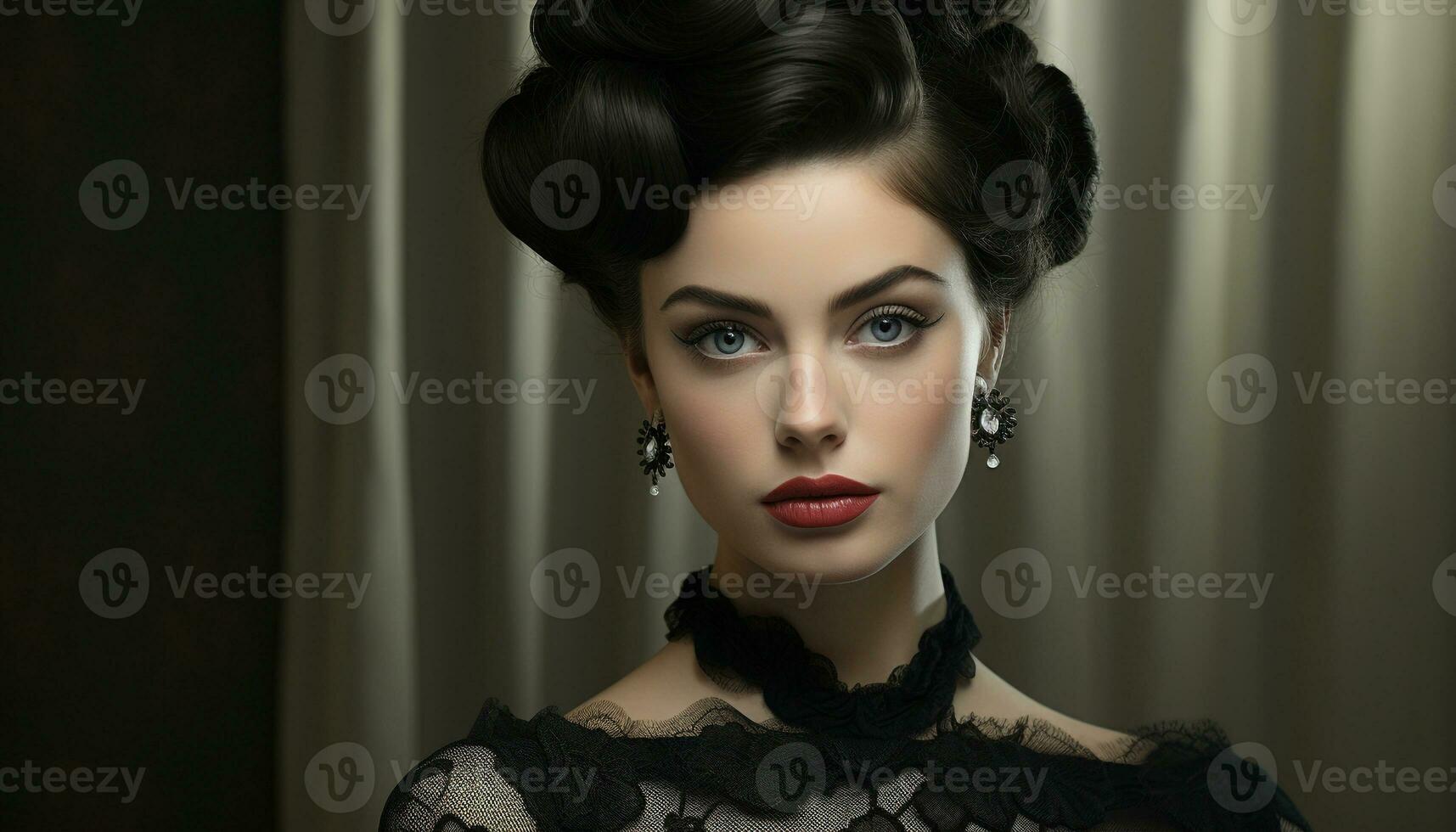 AI generated Beautiful woman with long brown hair, looking at camera sensually generated by AI photo