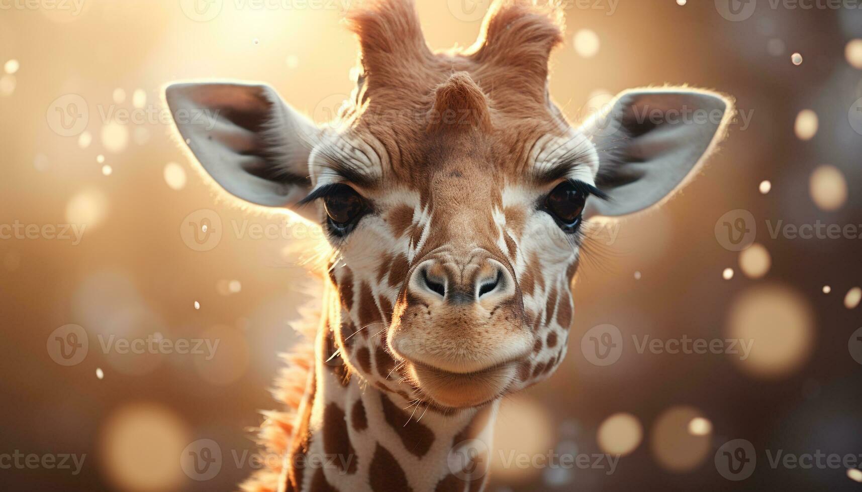 AI generated Cute giraffe looking at camera in African savannah at sunset generated by AI photo